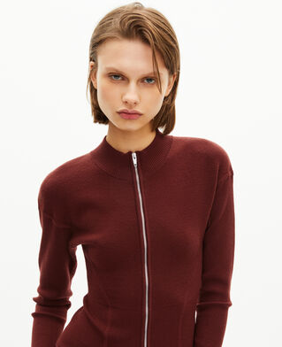 The Kooples DAMEN RED BRIQUE strickjacke mit reißverschluss aus bordeauxroter mischwolle