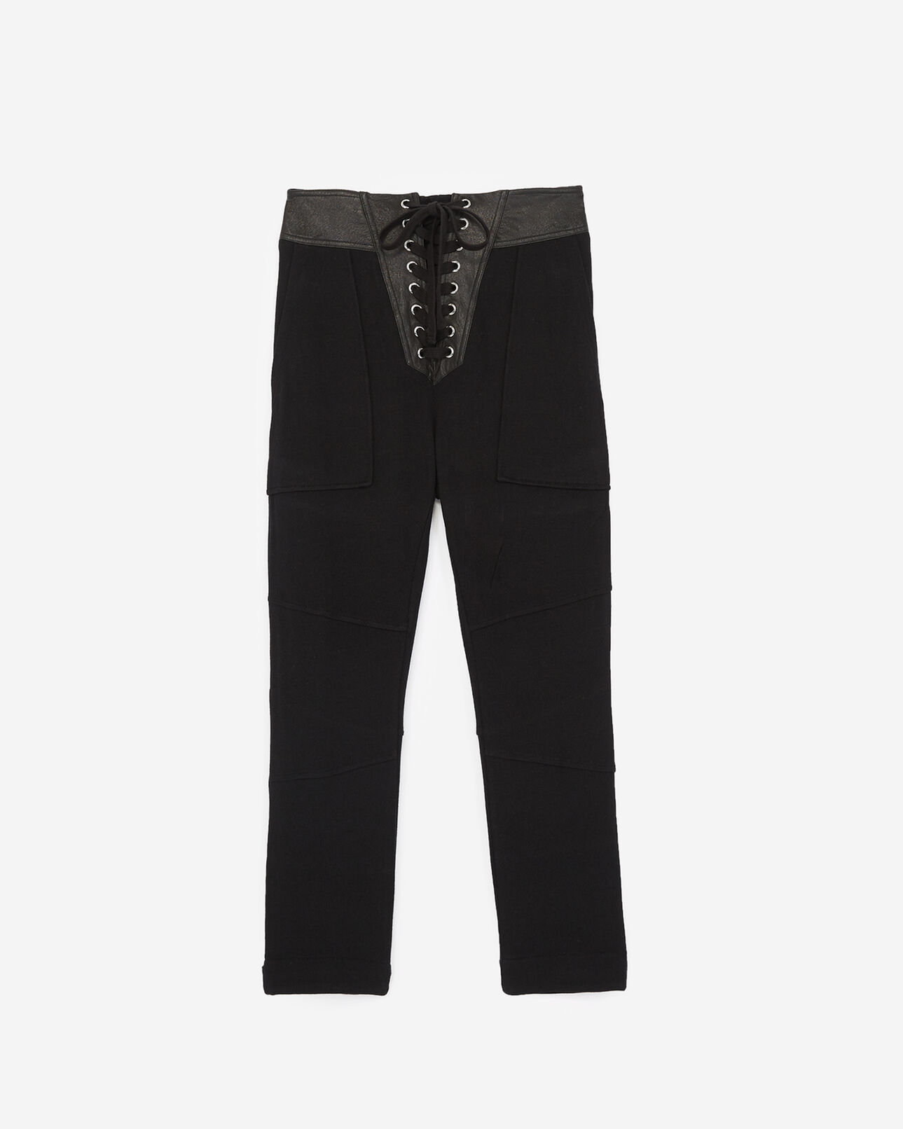 The Kooples FEMME BLACK jogging noir stretch empiècement cuir