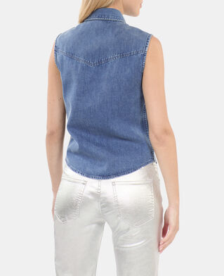 The Kooples FEMME USED RAPIECE chemise sans manches en denim bleu