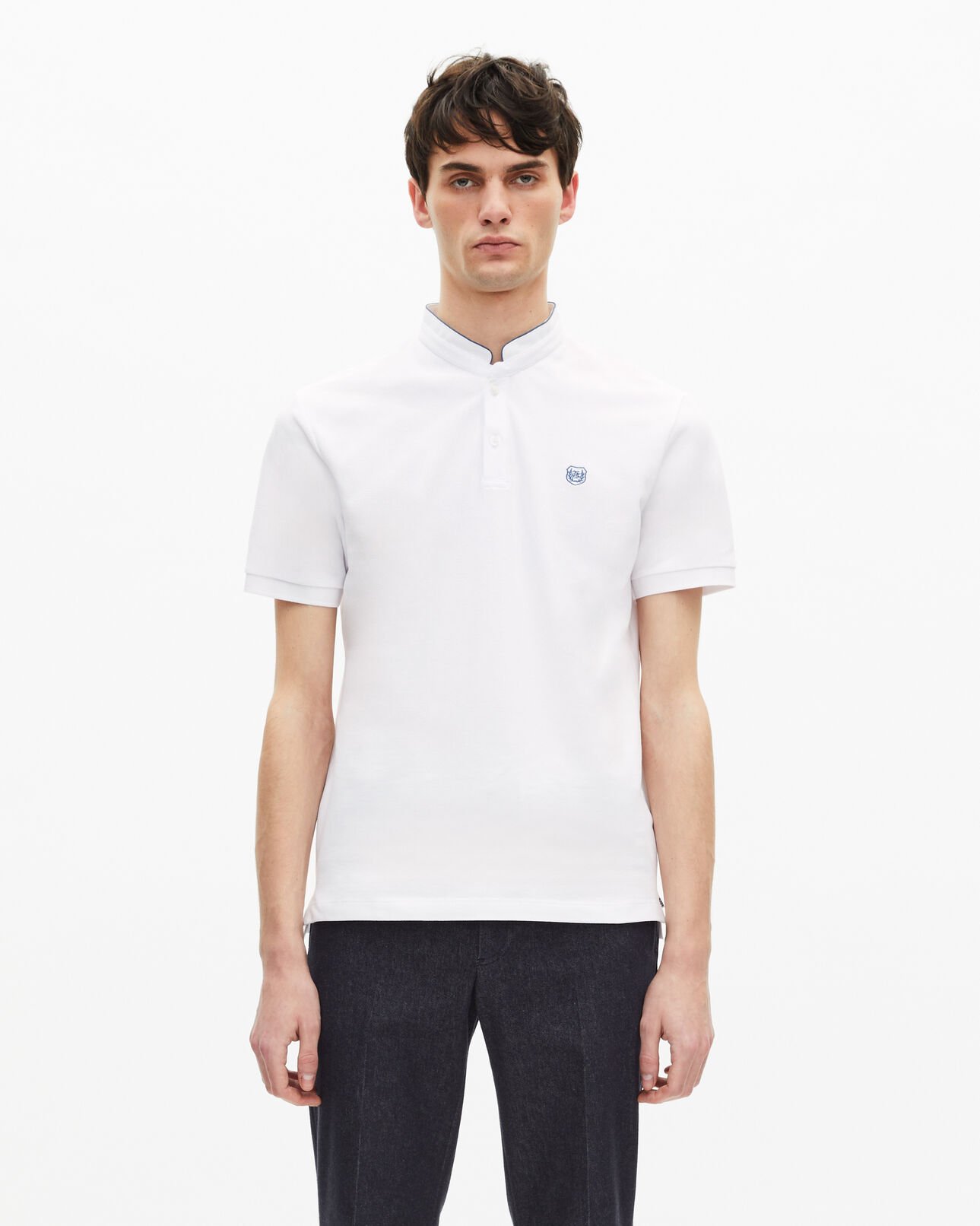 The Kooples HOMME WHITE / BLUE polo en coton piqué blanc