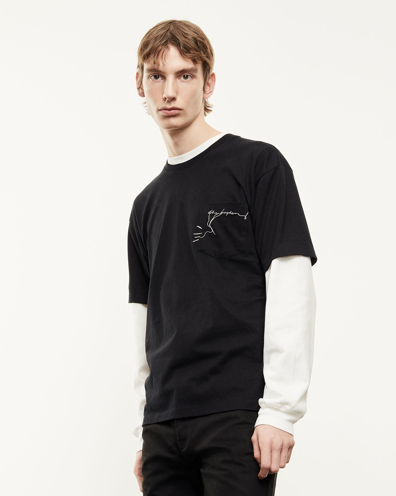 The Kooples MEN BLACK black t-shirt in cotton with breast pocket