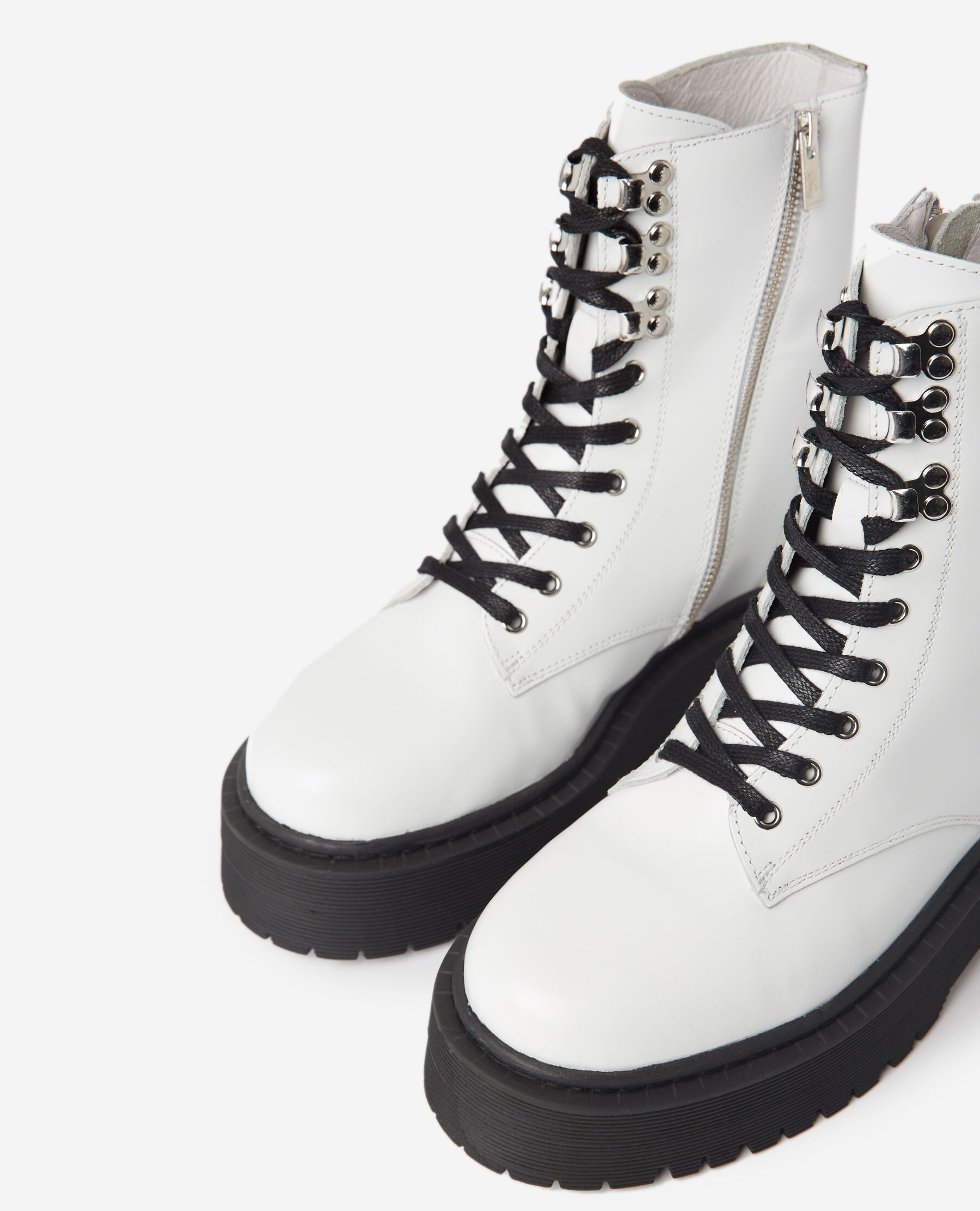 Flat lace up boots in glazed white leather The Kooples