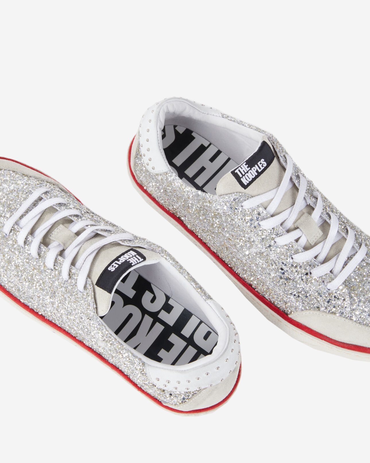 The Kooples WOMEN WHITE / SILVER white leather sneakers with sequins 