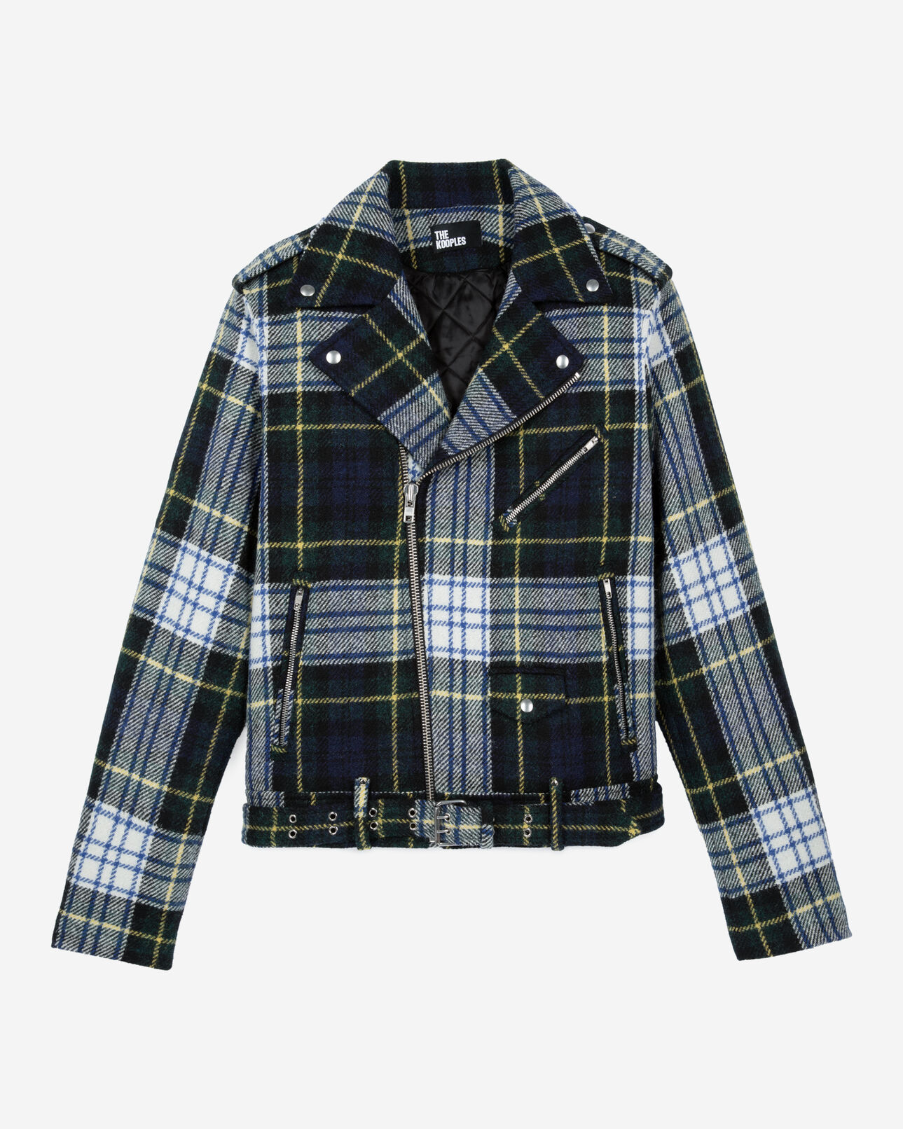 The Kooples HERREN GREEN-WHITE karierte bikerjacke aus wolle the kooples x harris tweed