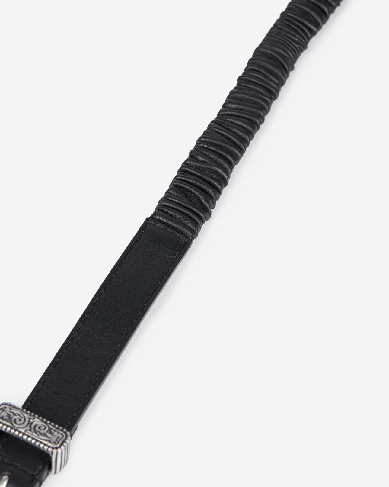 The Kooples FEMME BLACK ceinture fine en cuir froncé noir