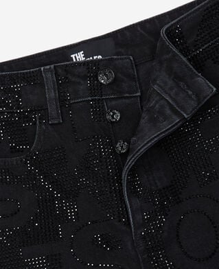 The Kooples WOMEN BLACK WASHED logo black slim-fit jeans with rhinestones
