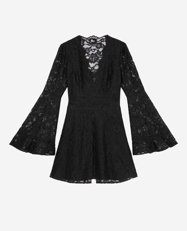 The Kooples WOMEN BLACK short dress with flared sleeves in black lace