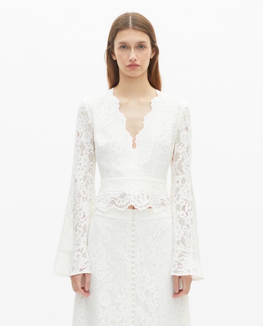 The Kooples WOMEN ECRU white lace flared sleeve top