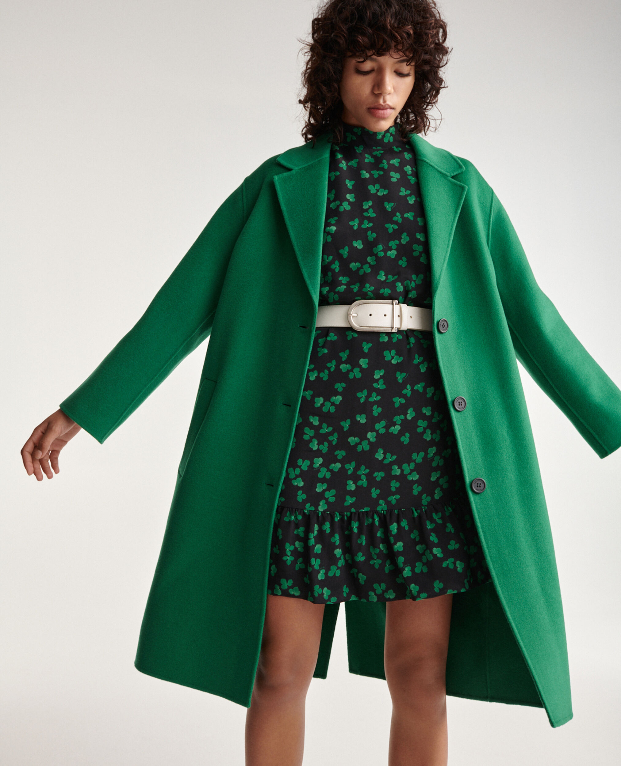 Double-faced button-up green wool coat, GREEN, hi-res image number null