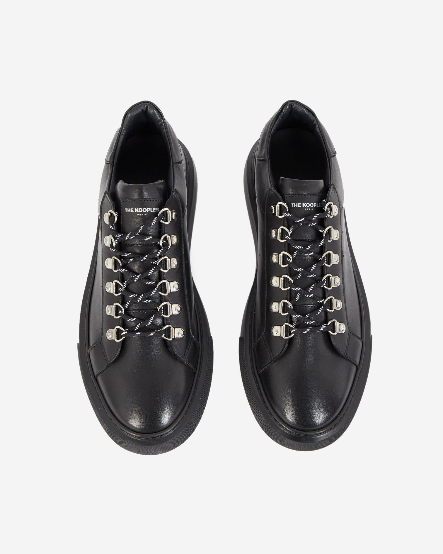 Wedge black sneakers in leather with eyelets, BLACK, hi-res image number null
