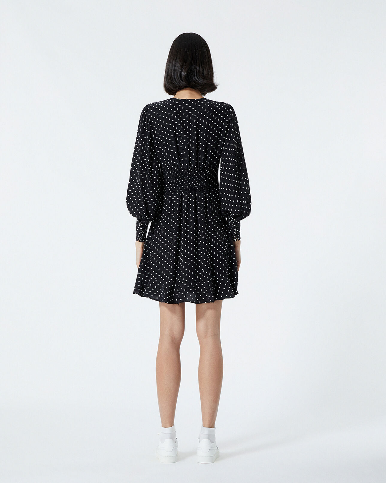 The Kooples FEMME BLACK-ECRU robe courte noire boutonnée à pois