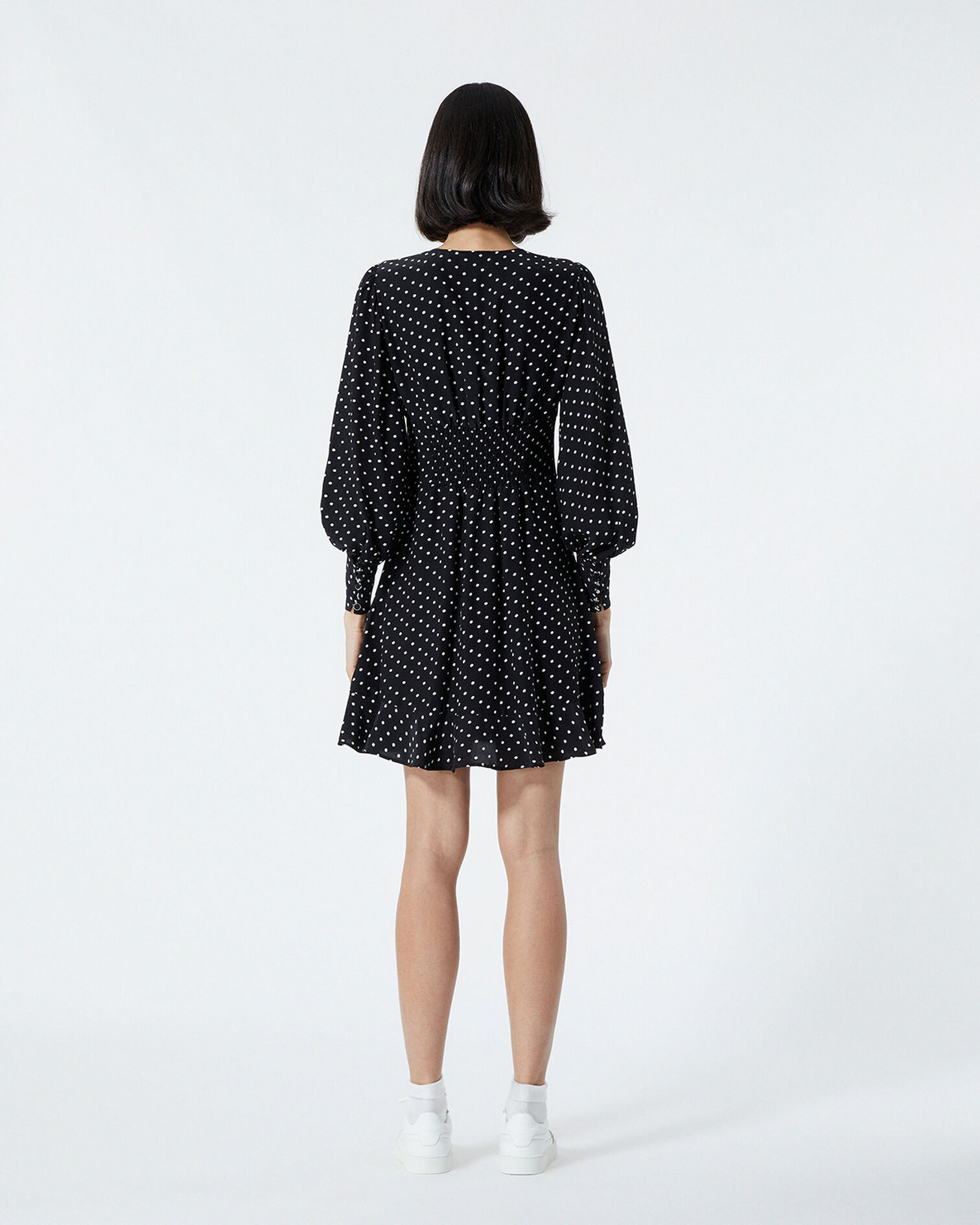 Robe courte noire boutonnée à pois, BLACK-ECRU, hi-res image number null