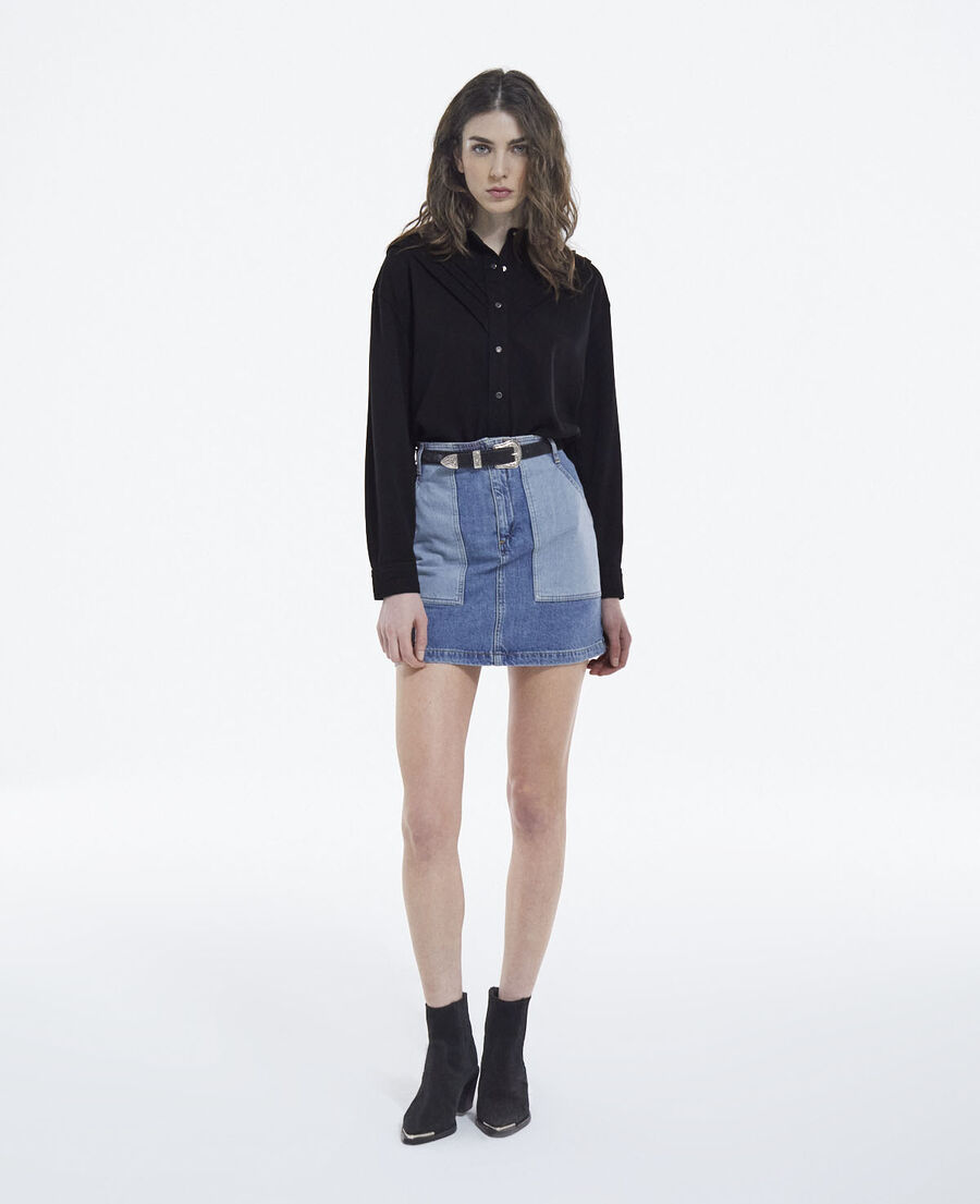 denim skirt with patchwork pockets