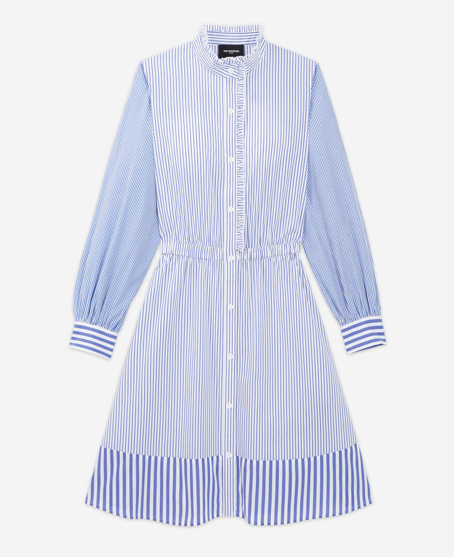 short sky blue striped dress with high neck