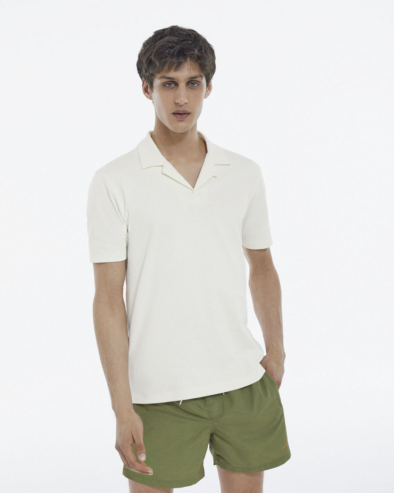 The Kooples MEN ECRU ecru short-sleeved polo with cuban collar
