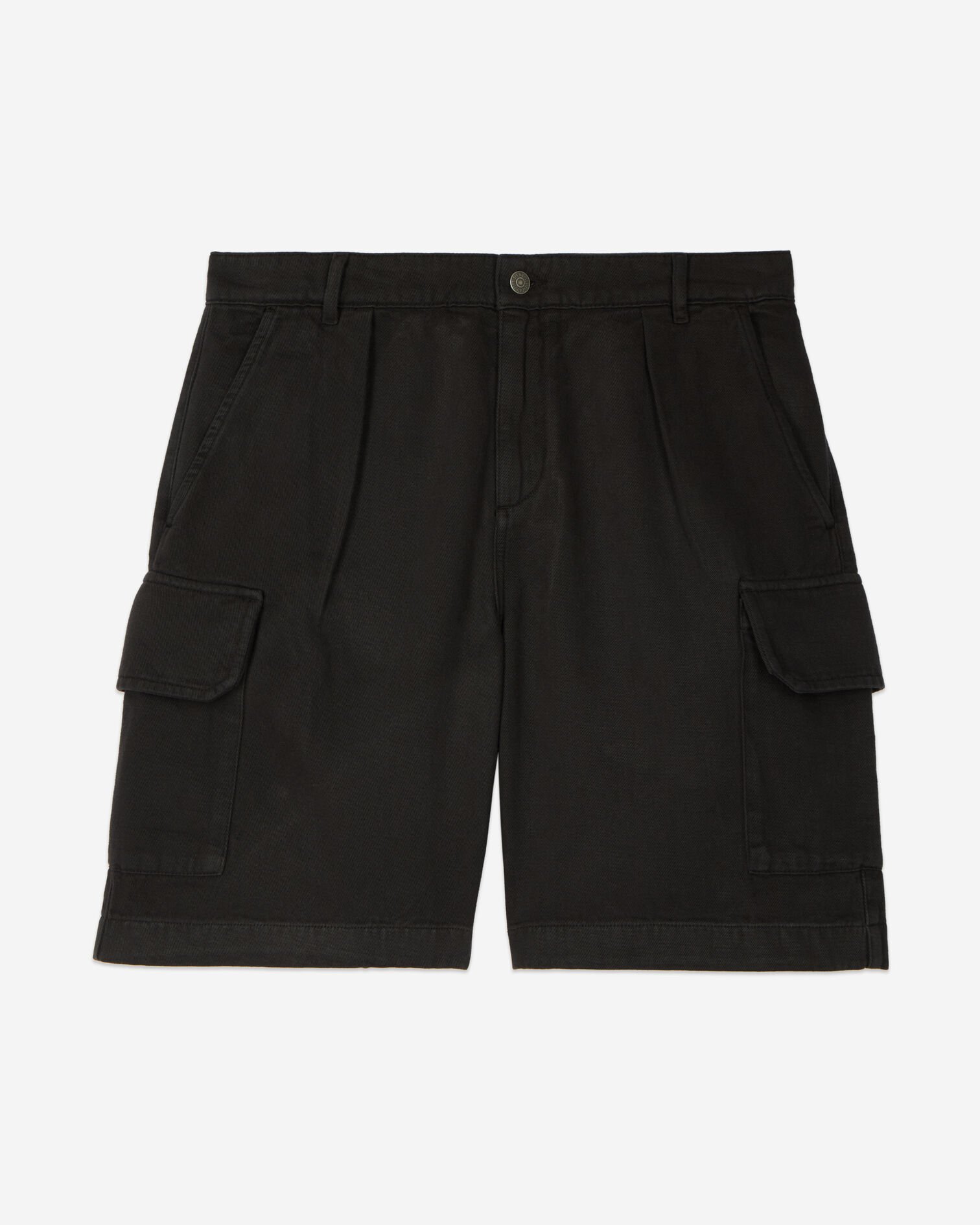 Black cotton and linen cargo shorts, BLACK, hi-res image number null