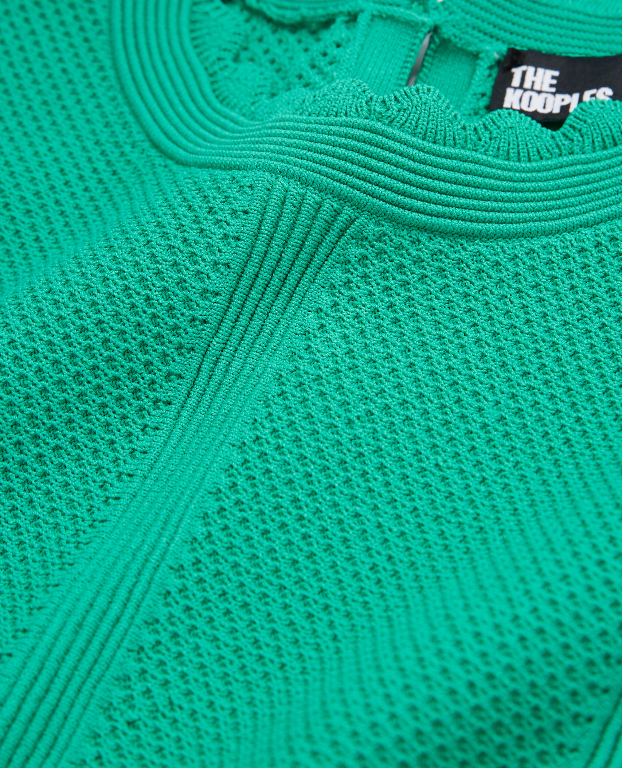 Green short openwork knit top, GREEN, hi-res image number null