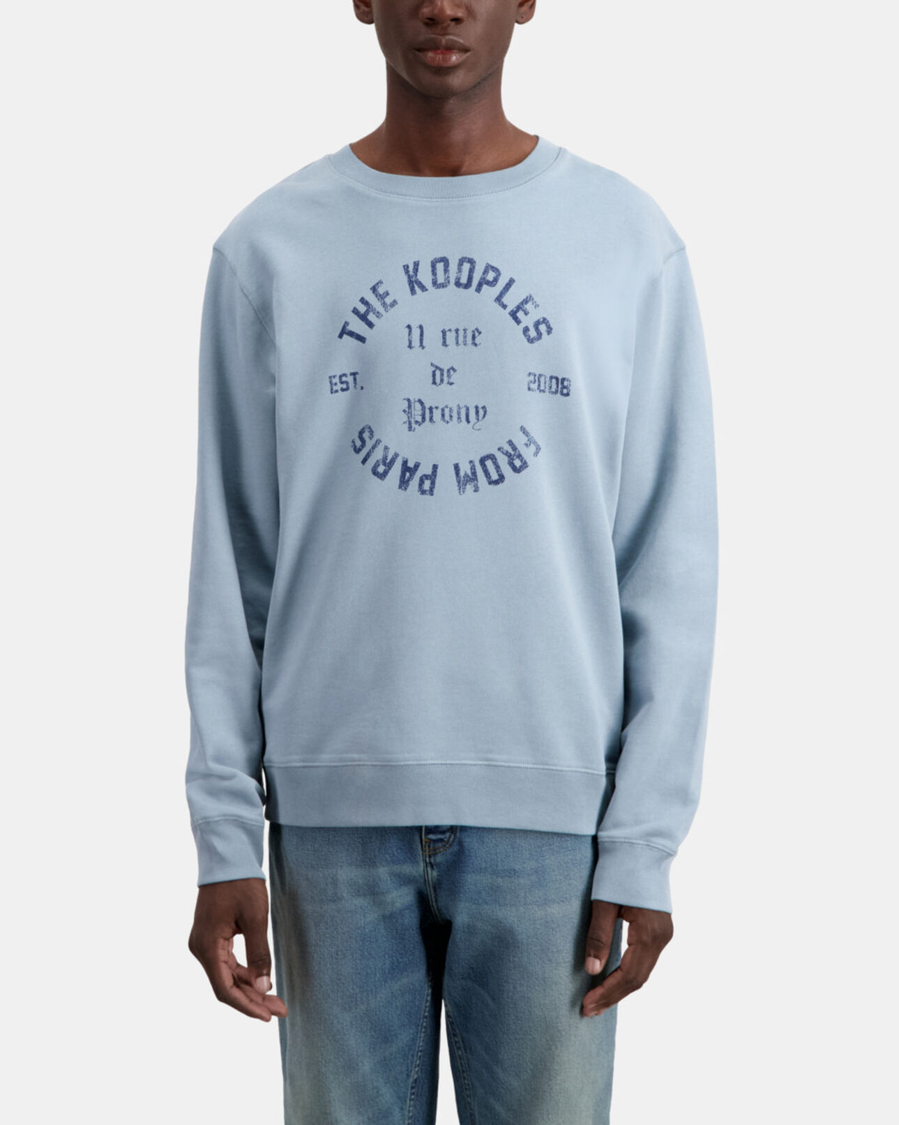 The Kooples HERREN BLUE GREY hellblaues sweatshirt mit siebdruck