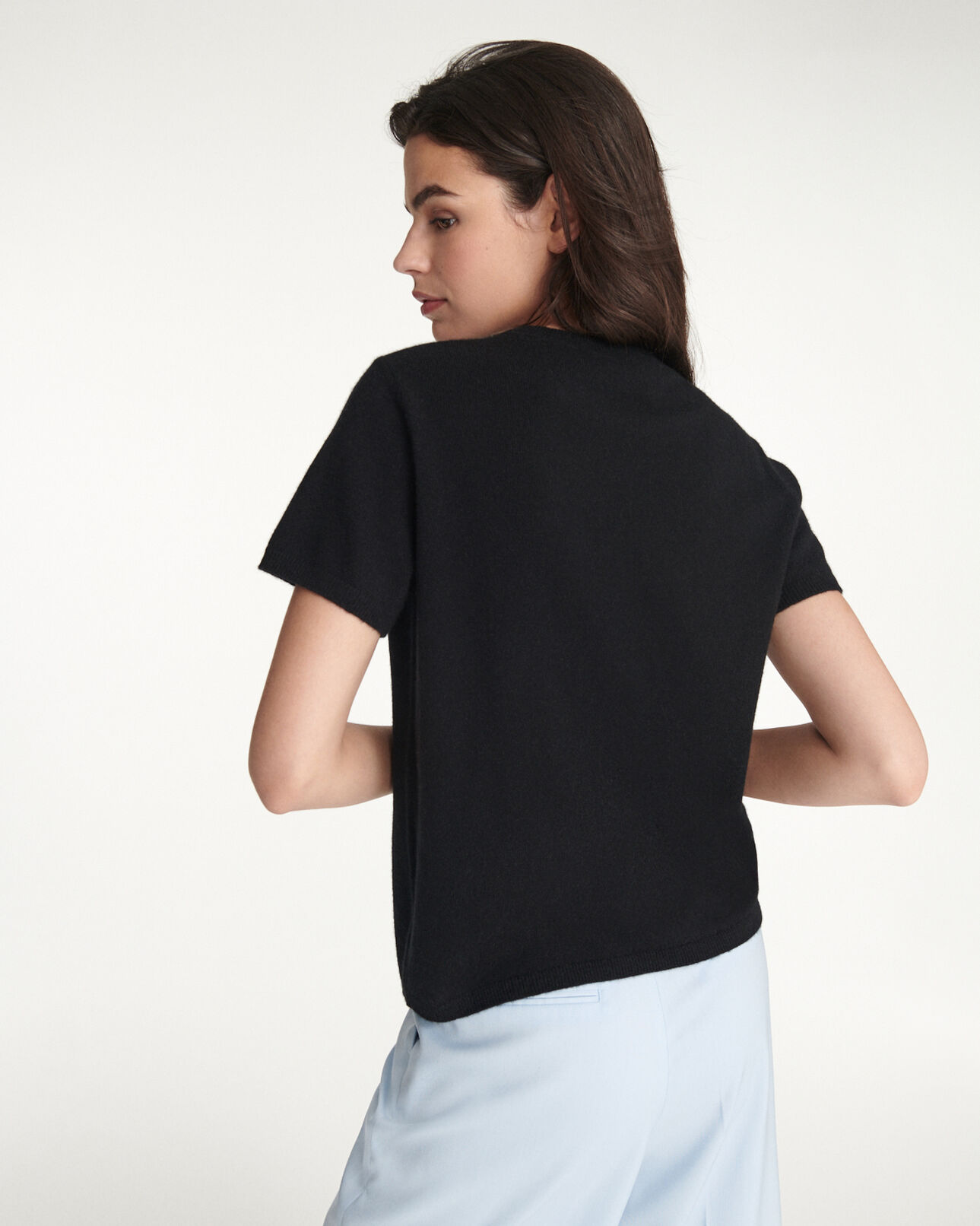 The Kooples FEMME BLACK pull cachemire noir à manches courtes