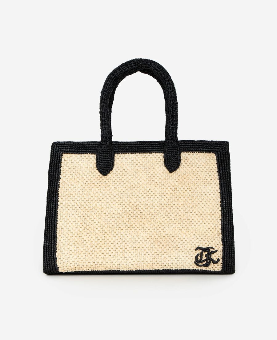 The Kooples F ECRU BLACK ecru raffia tote bag