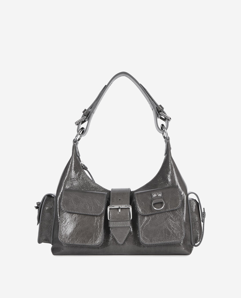 The Kooples F GREY amelia bag in gray cracked leather
