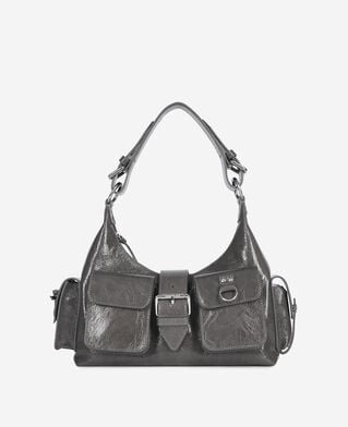 The Kooples F GREY amelia bag in gray cracked leather