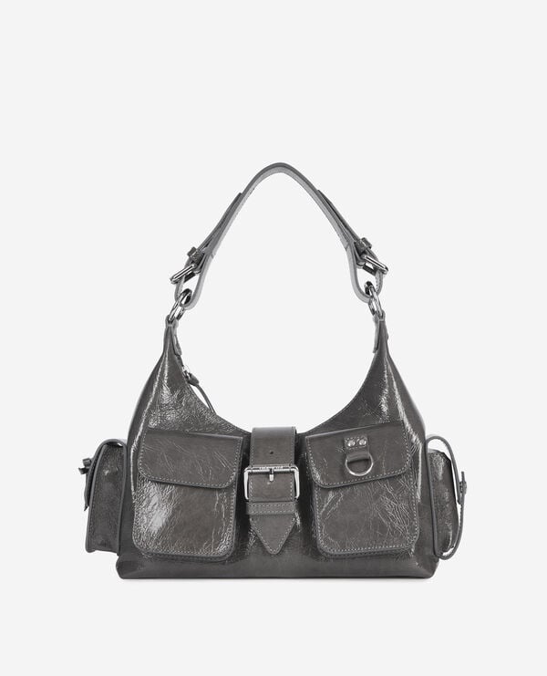 The Kooples FEMME GREY sac amelia en cuir craquelé gris