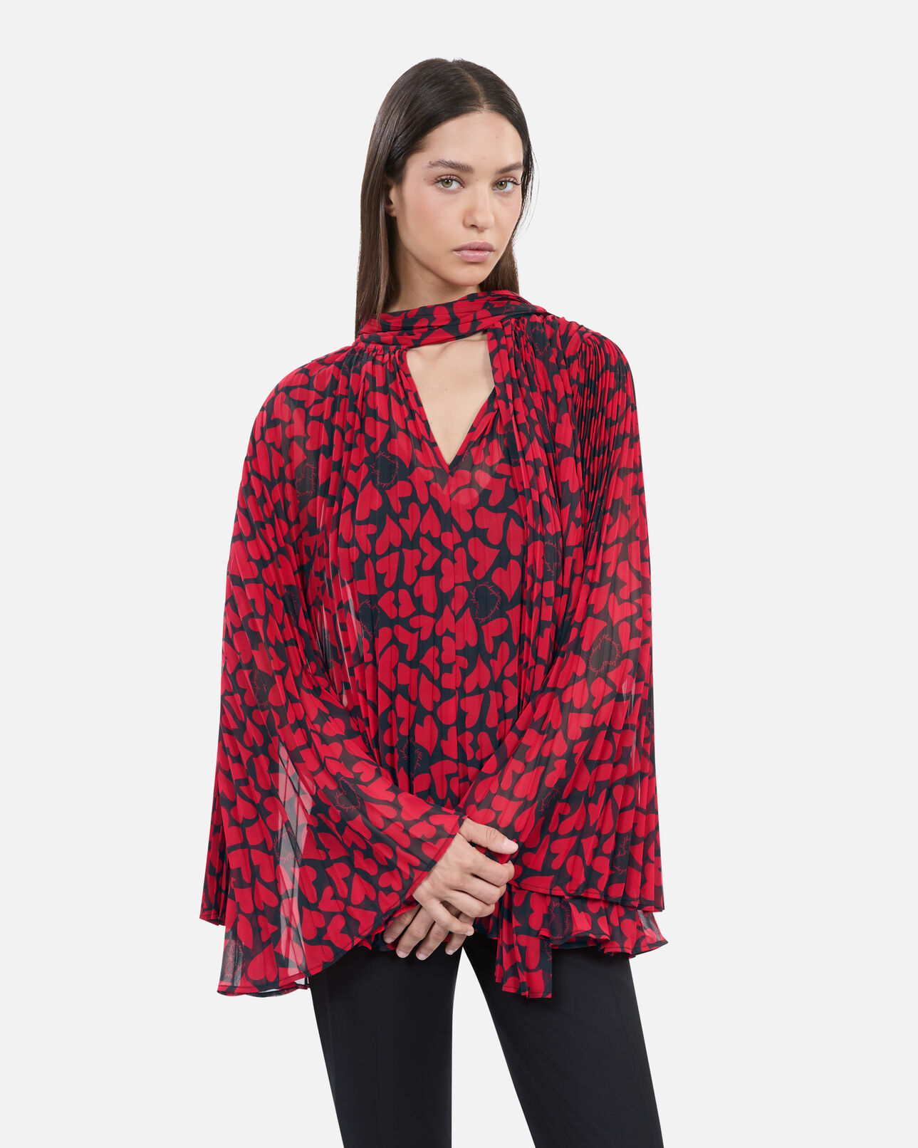 The Kooples WOMEN BLACK - RED heart print pleated top