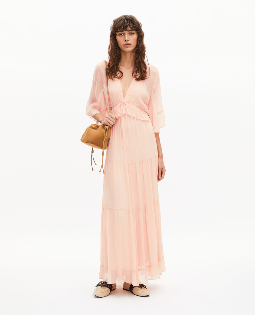 The Kooples FEMME NUDE POUDRE robe longue volant&eacute;e p&ecirc;che