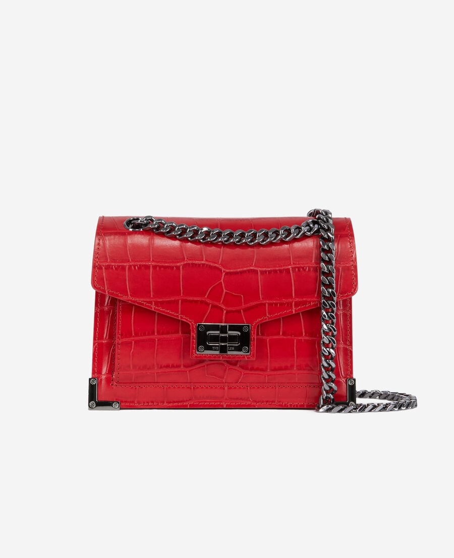 The Kooples WOMEN RED emily chain bag in red crocodile-effect leather