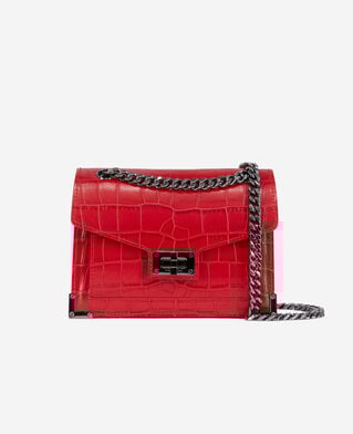 The Kooples WOMEN RED emily chain bag in red crocodile-effect leather
