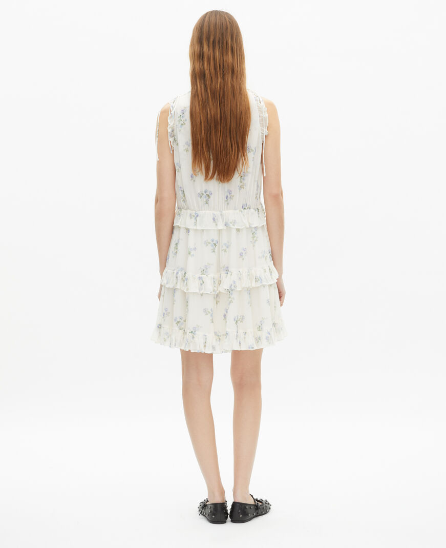 The Kooples F WHITE / SKY BLUE white floral print short dress with ruffles