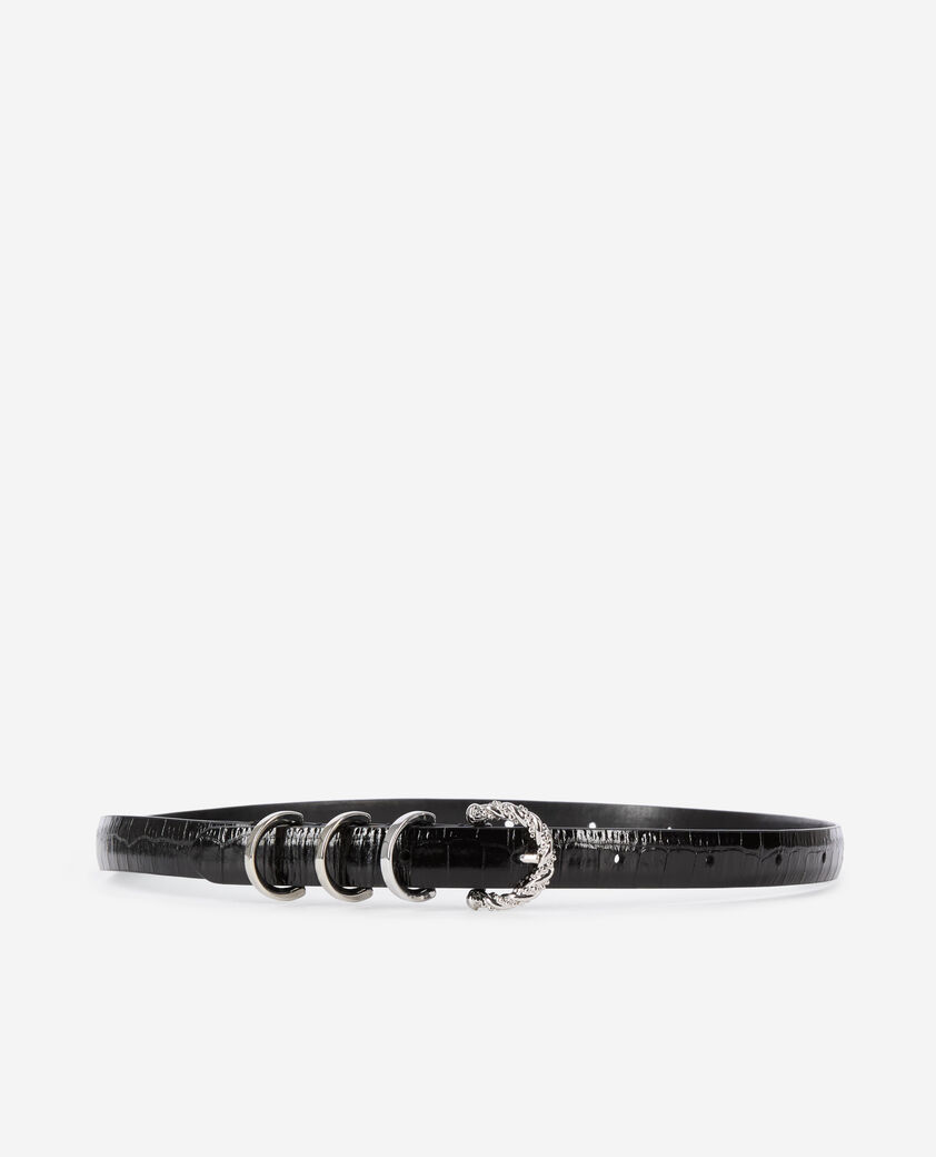 The Kooples WOMEN BLACK thin black crocodile-effect leather belt