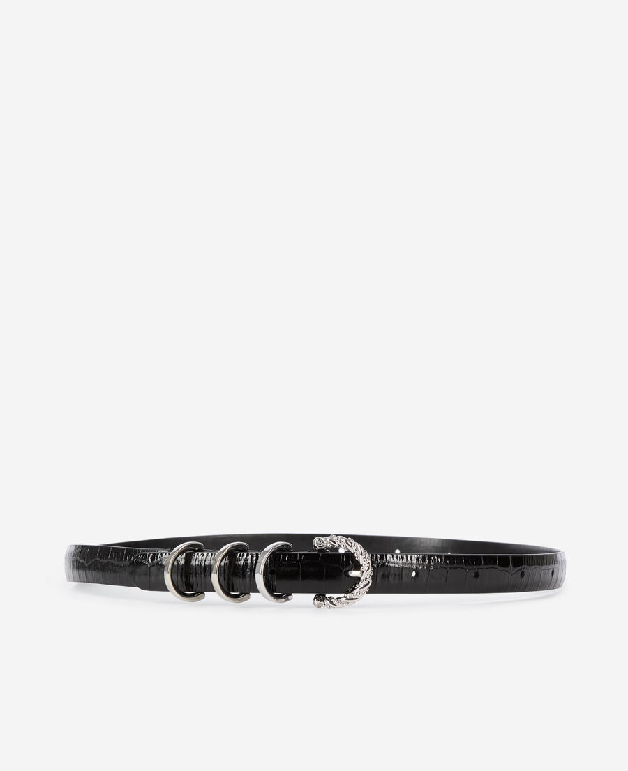 The Kooples WOMEN BLACK thin black crocodile-effect leather belt