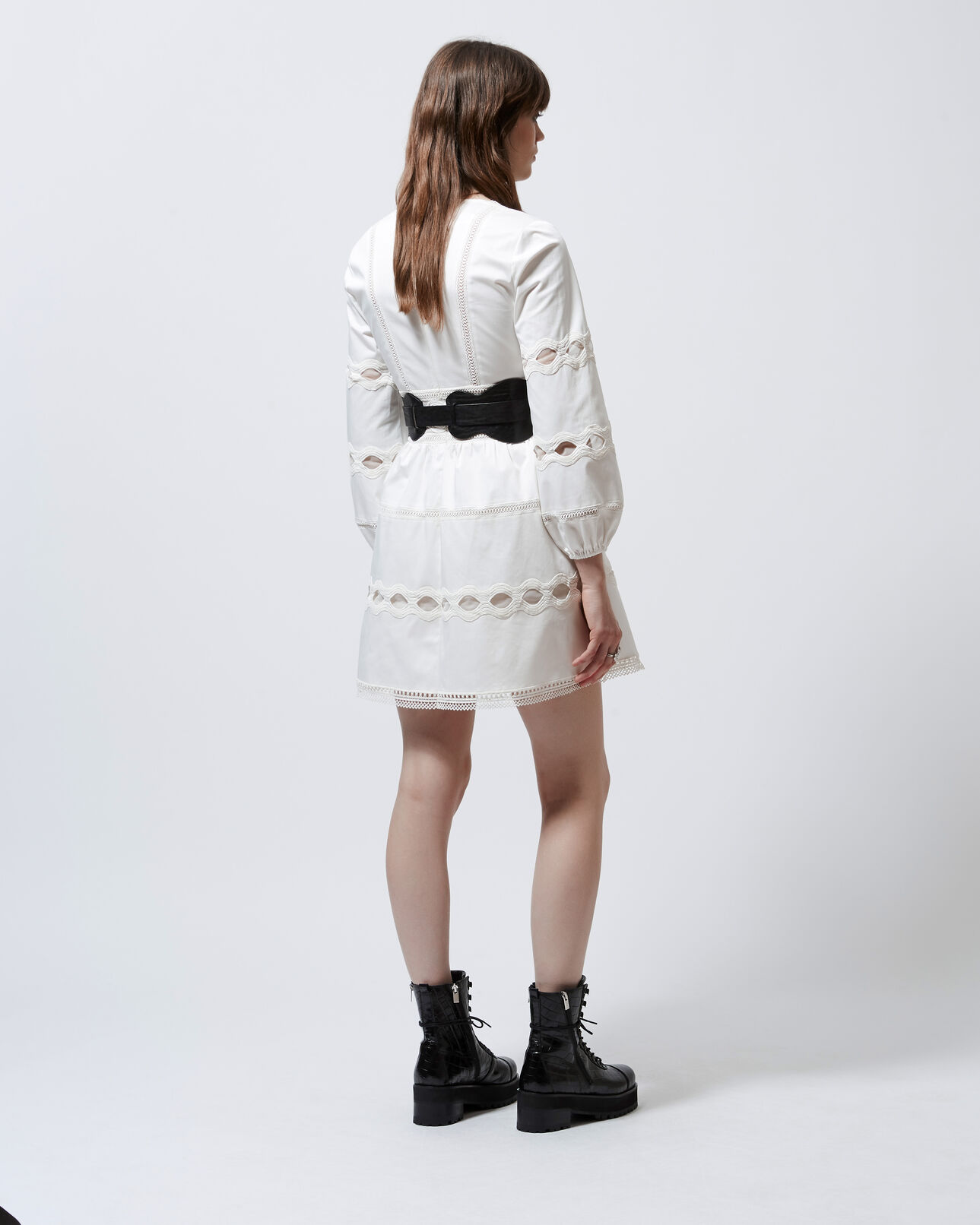 The Kooples FEMME WHITE robe patineuse blanche détails dentelle