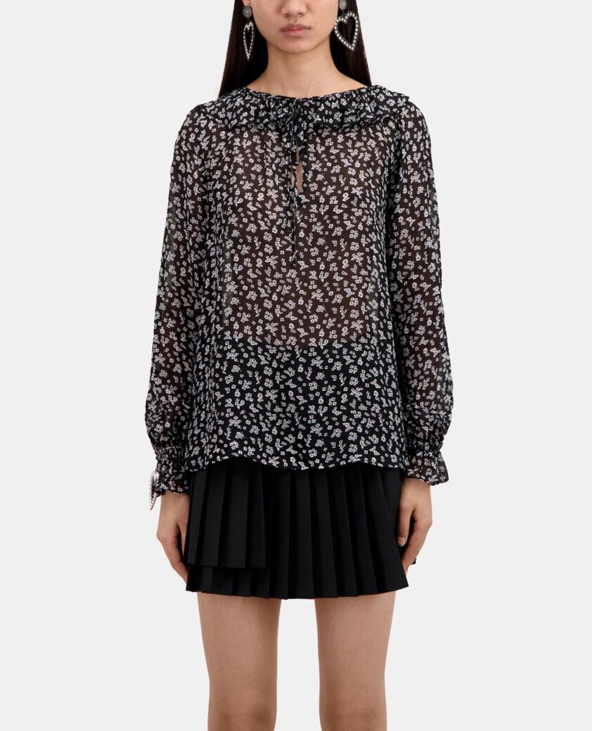 The Kooples FEMME BLACK-ECRU top imprimé avec volants