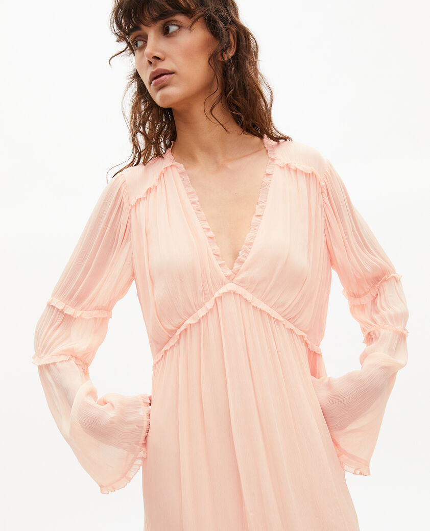 The Kooples FEMME NUDE POUDRE robe courte volant&eacute;e p&ecirc;che