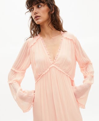 The Kooples FEMME NUDE POUDRE robe courte volant&eacute;e p&ecirc;che