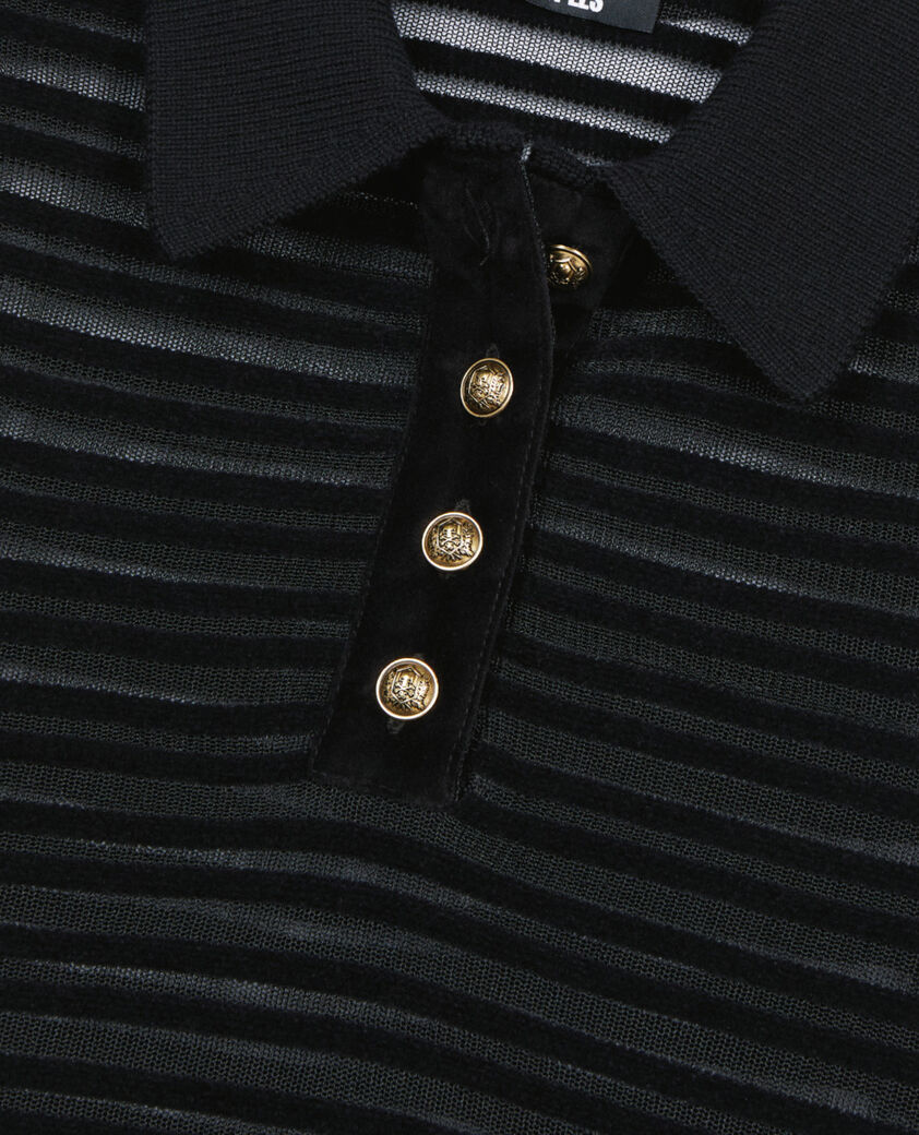 The Kooples DAMEN BLACK schwarzes poloshirt aus strickware