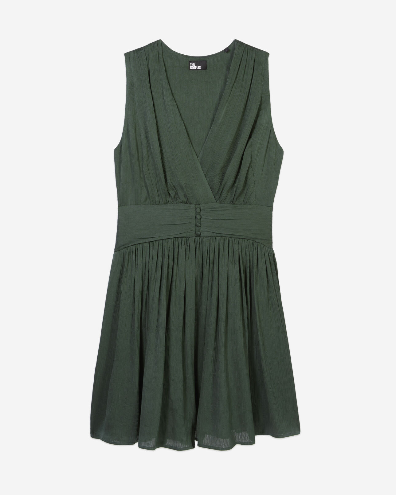 The Kooples WOMEN WOOD KAKI short green crinkle fabric dress