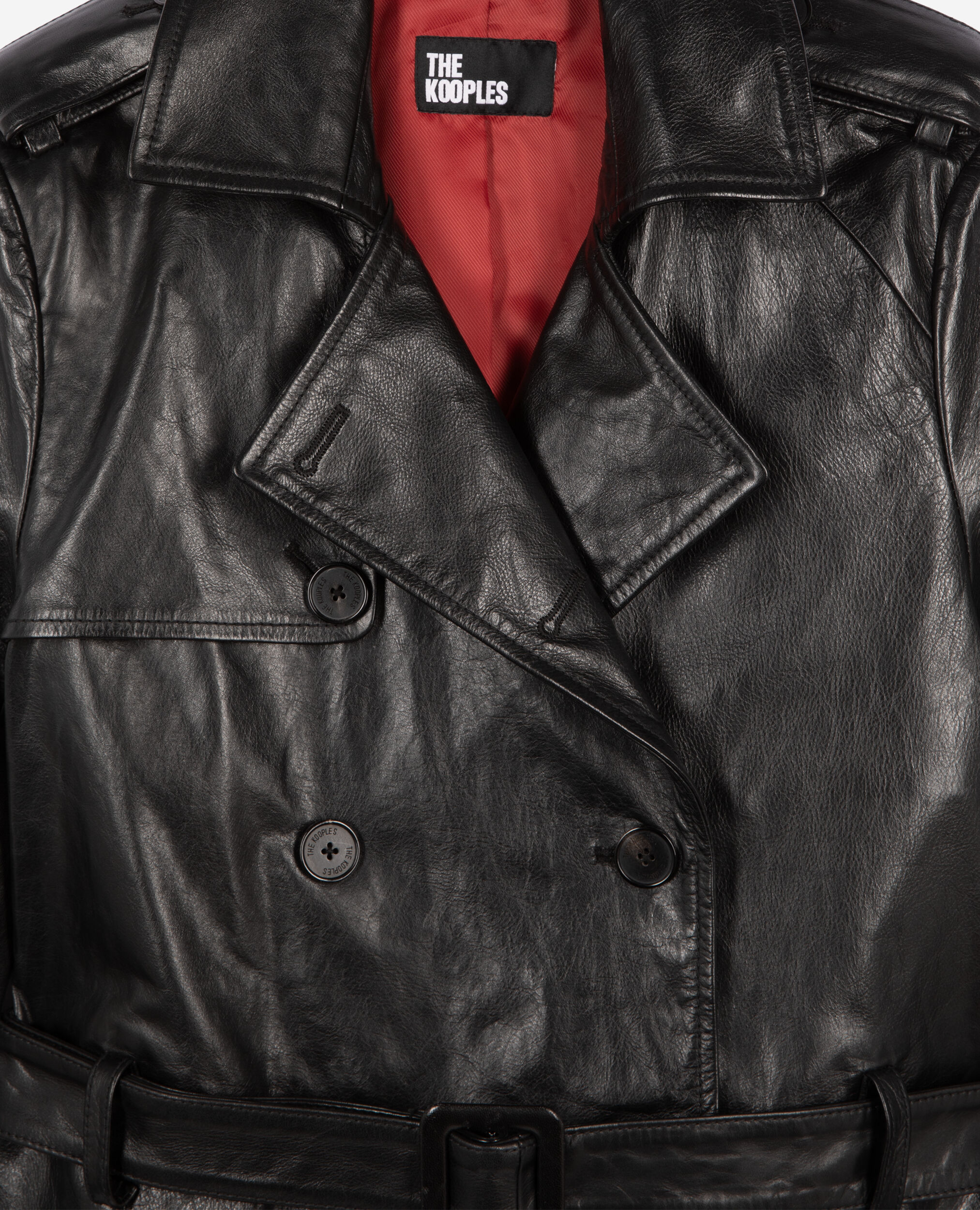 Langer, schwarzer Trenchcoat aus Leder, BLACK, hi-res image number null