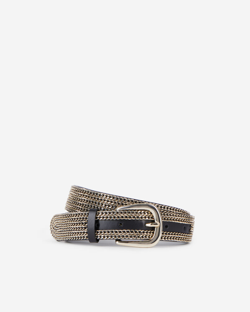 The Kooples WOMEN GOLD black leather belt with chains