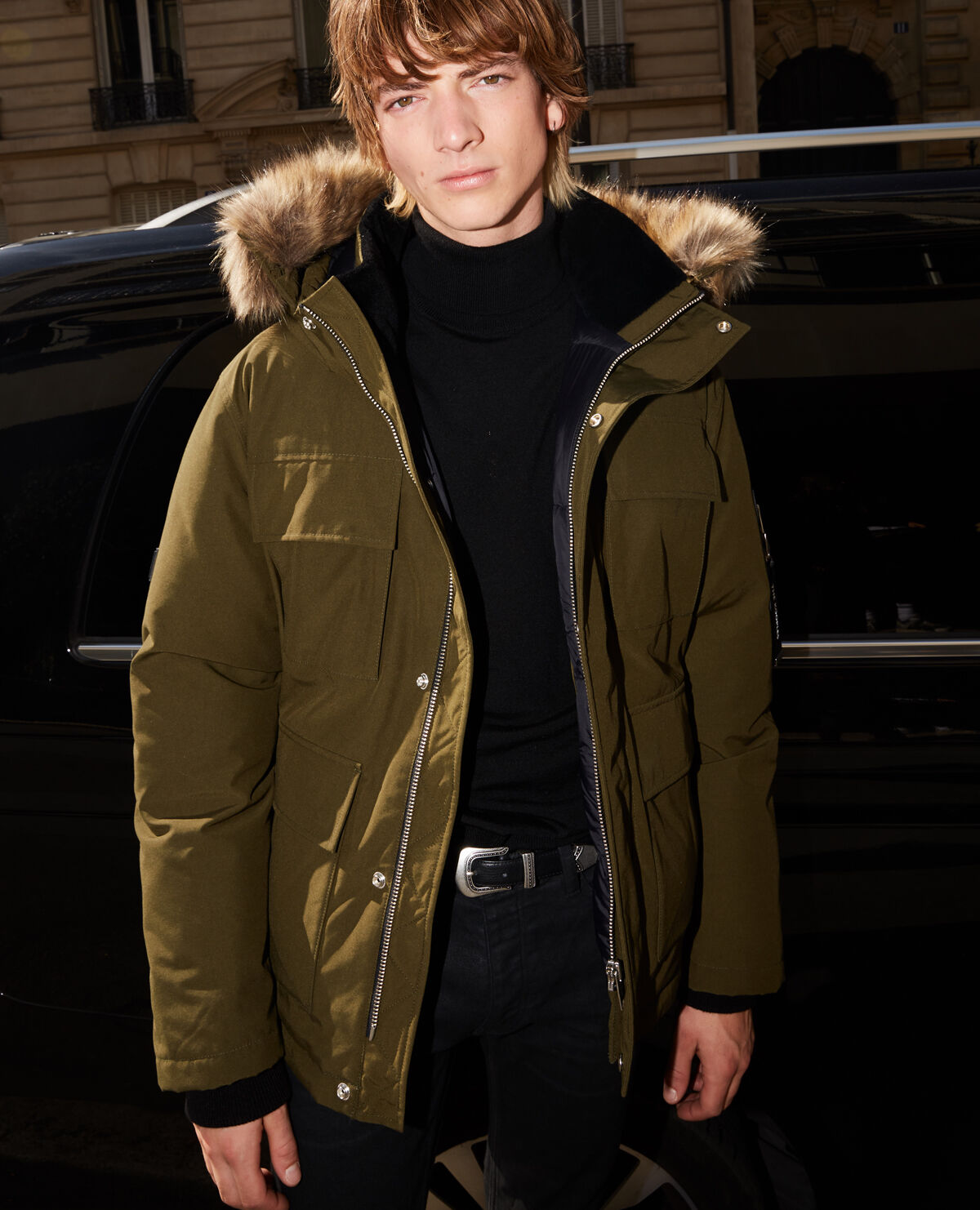 Cropped khaki parka with detachable hood The Kooples