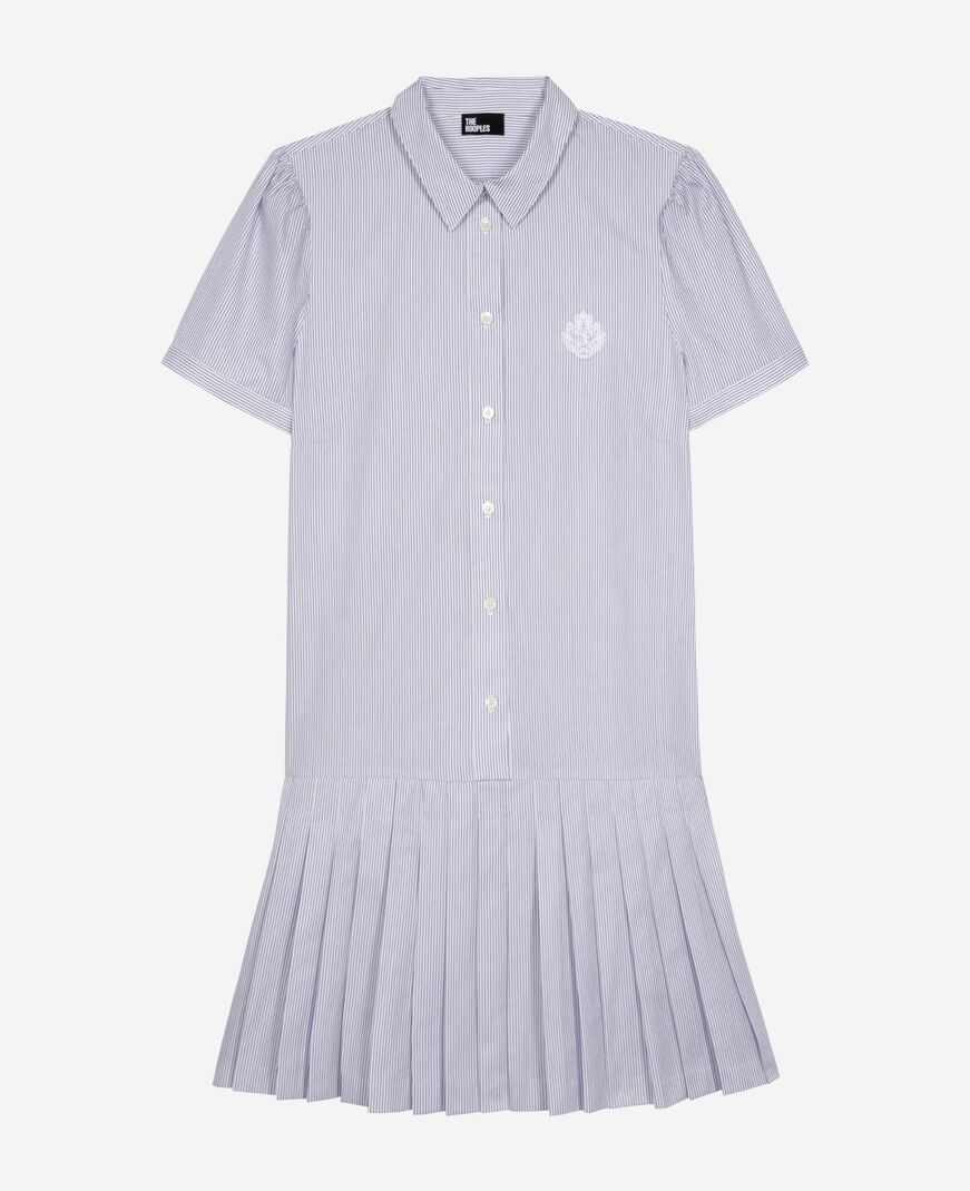 The Kooples F BLUE WHITE short blue striped shirt collar dress