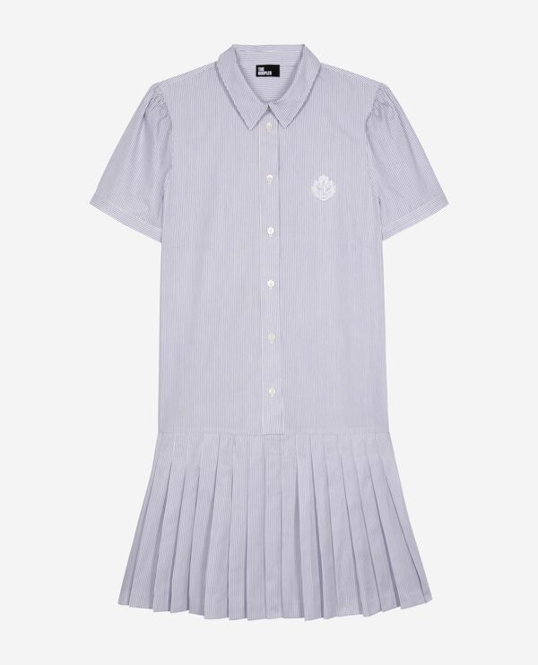 The Kooples DAMEN BLUE WHITE kurzes blau gestreiftes kleid mit hemdkragen
