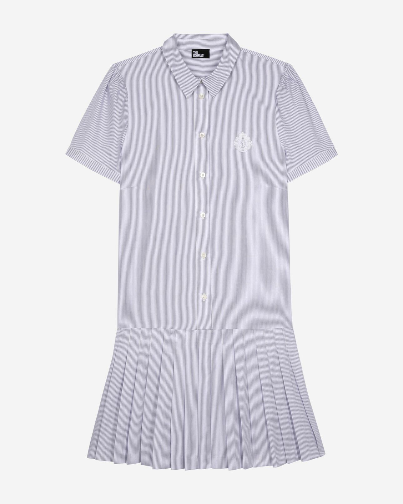 The Kooples FEMME BLUE WHITE robe courte col chemise à rayures bleue