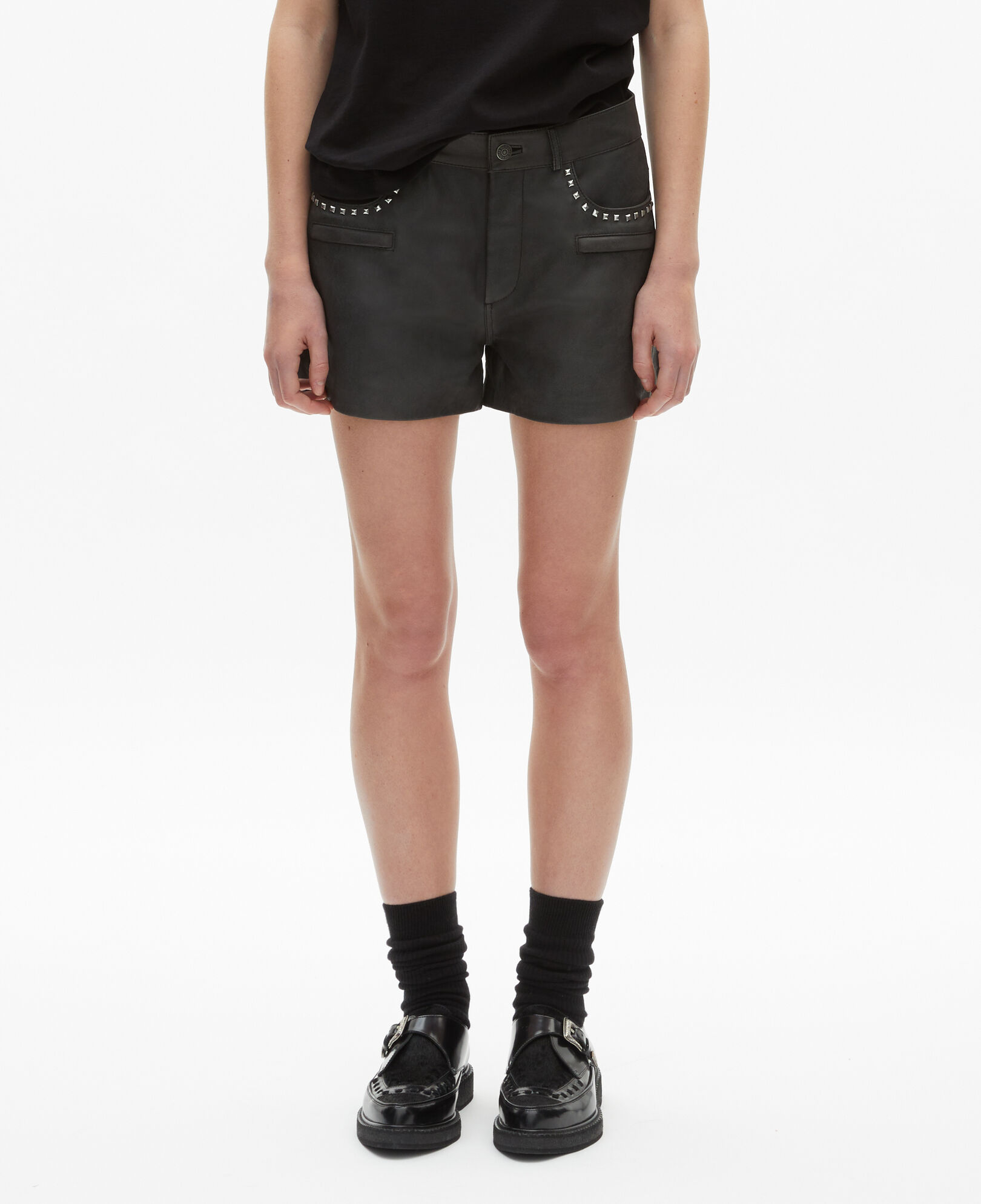 The Kooples MUJER BLACK STONE short piel negro