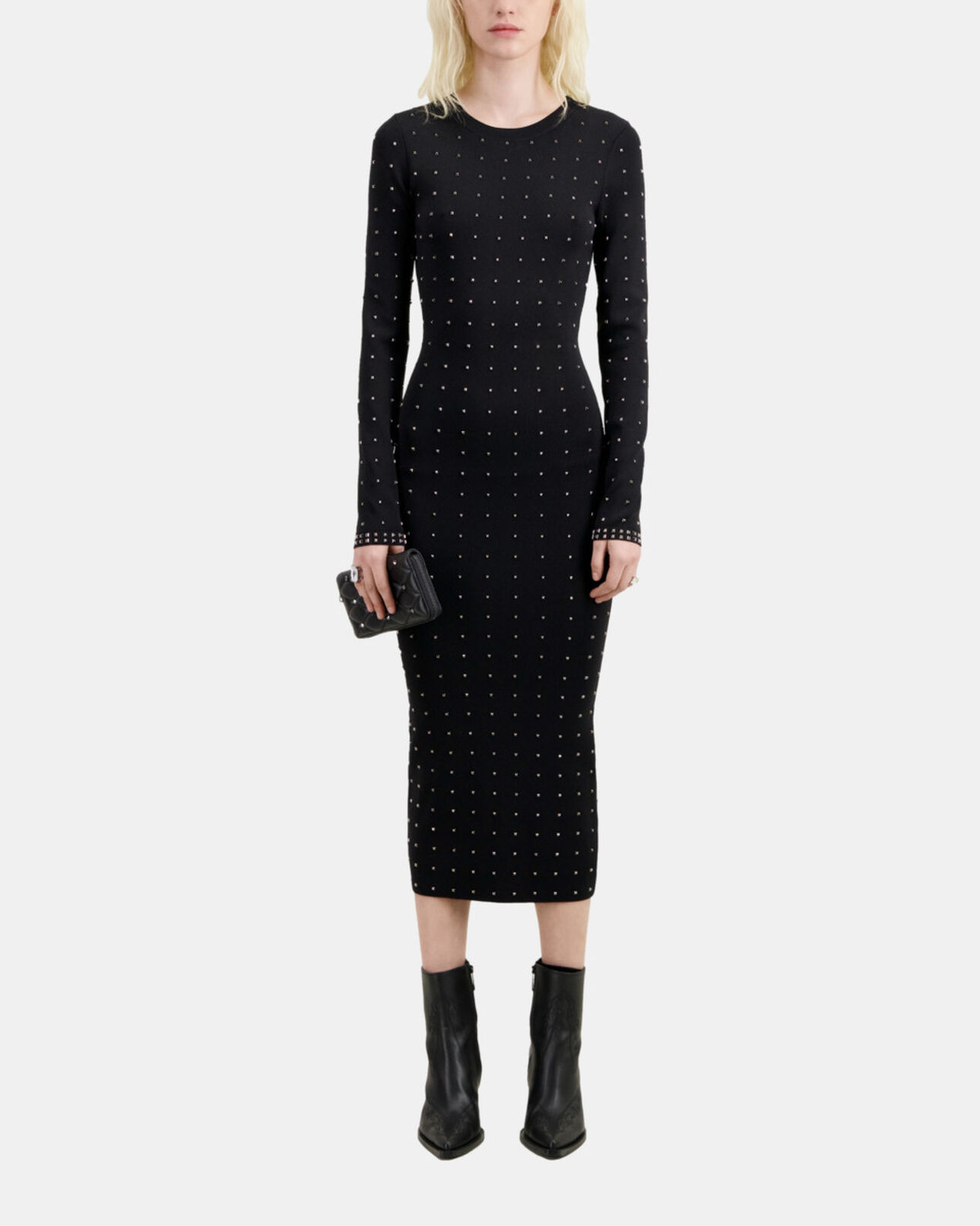 The Kooples WOMEN BLACK long black dress with spikes