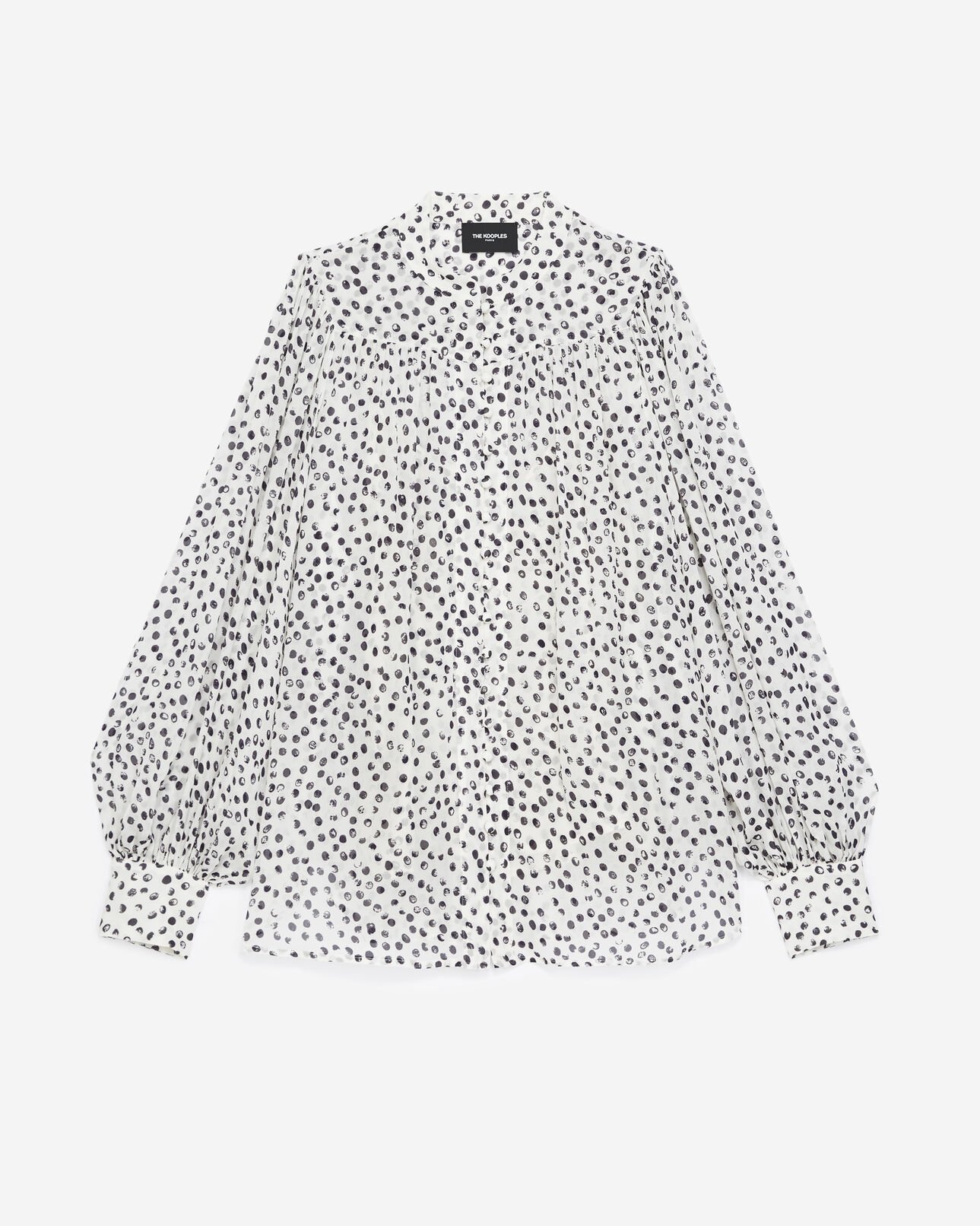 The Kooples FEMME WHITE / NAVY top fluide blanc manches longues à pois