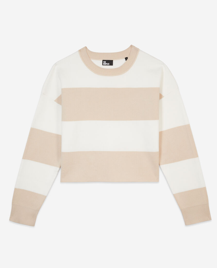 The Kooples FEMME BEIGE ECRU pull à rayures en coton beige